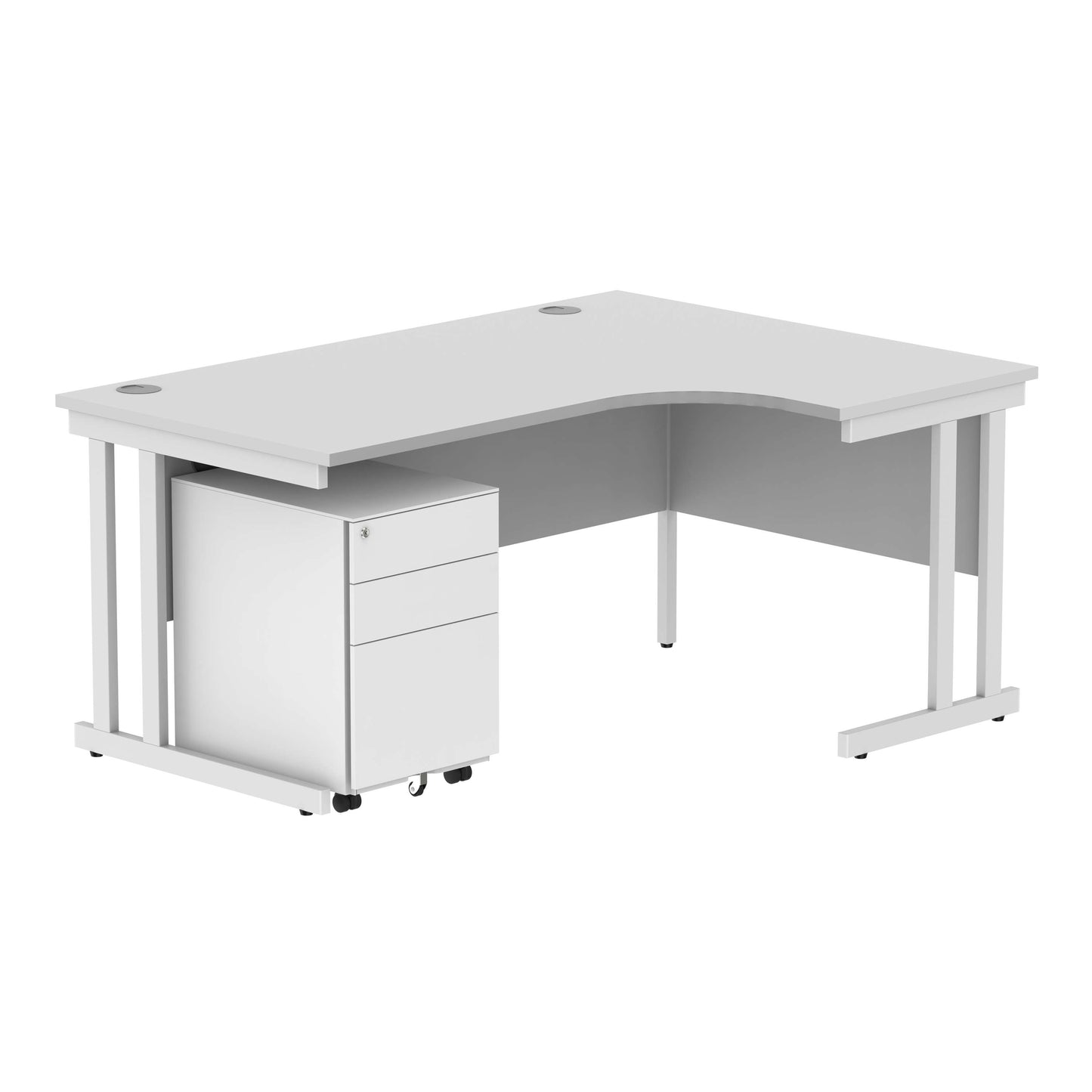 Double Upright Right Hand Radial Desk + Under Desk Steel Pedestal 3 Drawers (FSC) | 1600X1200 | Arctic White/White