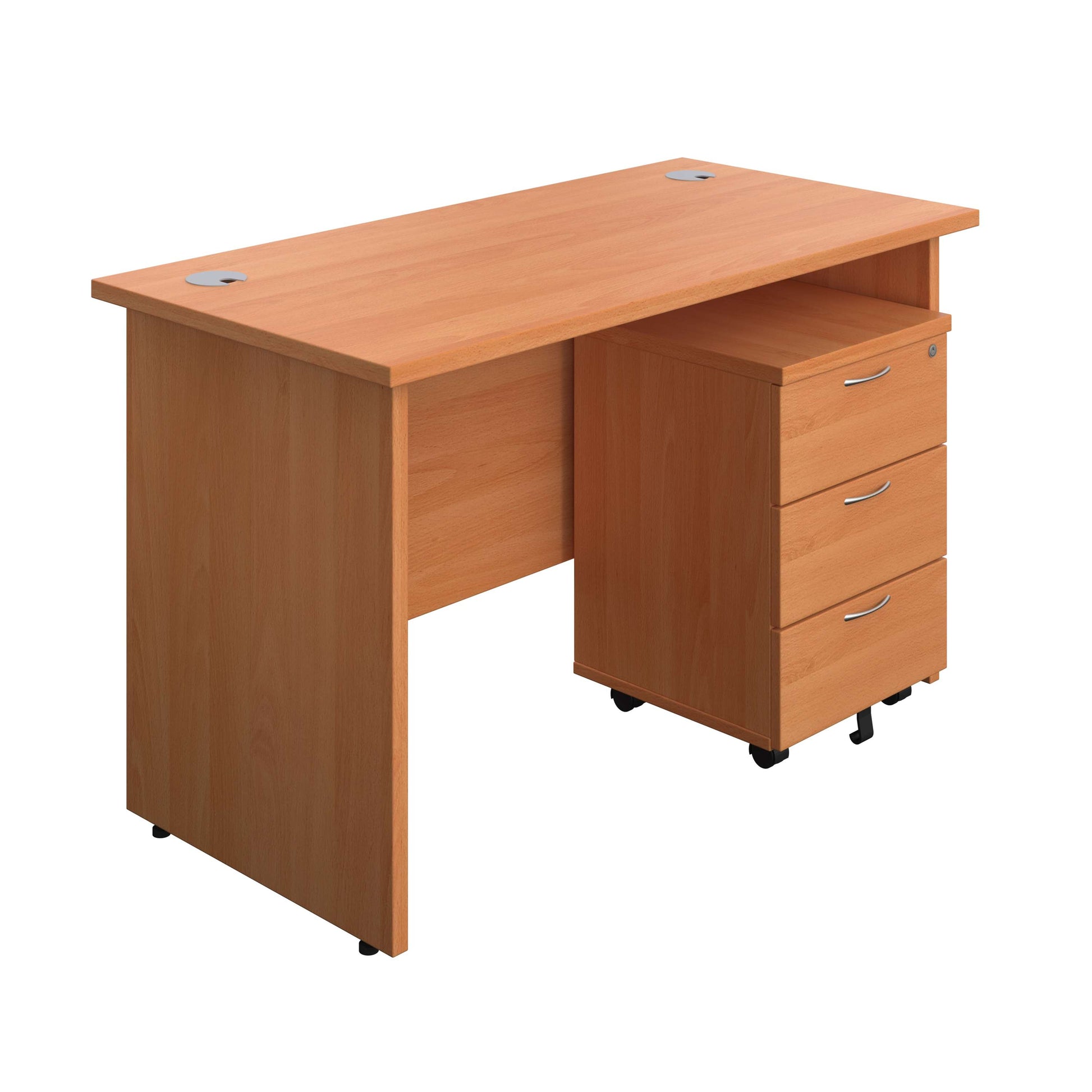 Panel Rectangular Desk + 3 Drawer Mobile Pedestal Bundle (FSC) | 1200X600 | Beech/Beech