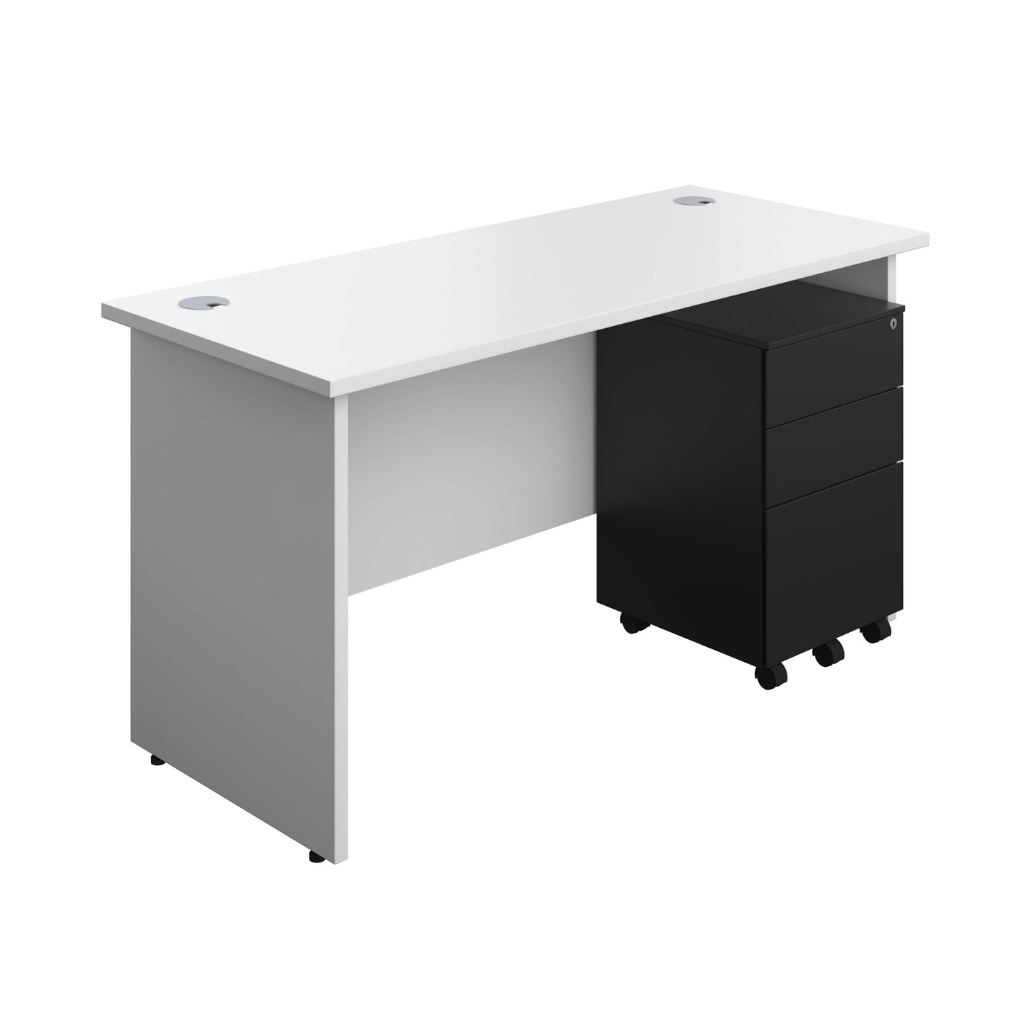 Panel Rectangular Desk + 3 Drawer Steel Pedestal Bundle (FSC) | 1400X600 | White/Black