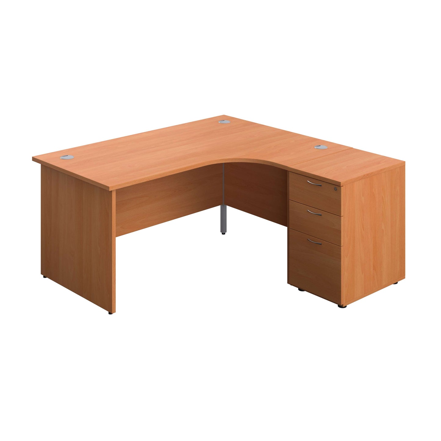 Panel Right Hand Radial Desk + 3 Drawer Desk High Pedestal Bundle (FSC) | 600 Deep Pedestal | 1600X1200 | Beech/Beech