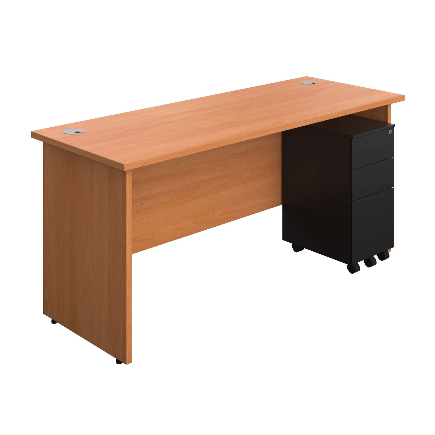 Panel Rectangular Desk + 3 Drawer Slimline Steel Pedestal Bundle (FSC) | 1600X600 | Beech/Black
