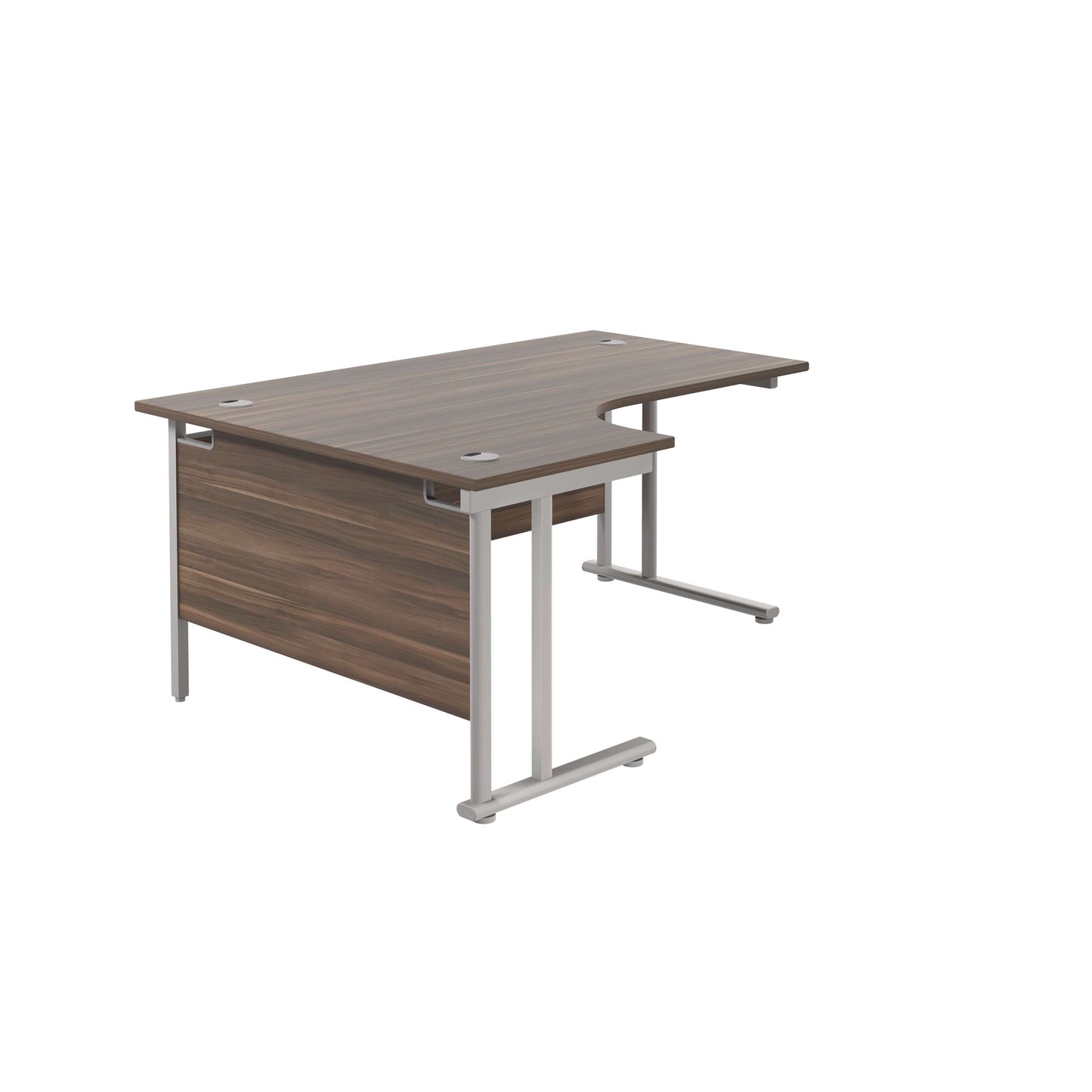 Twin Upright Left Hand Radial Desk (FSC) | 1600X1200 | Dark Walnut/Silver