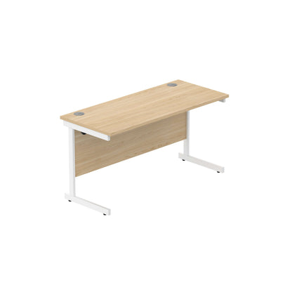 Office Rectangular Desk with Steel Single Upright Cantilever Frame (FSC) | 1400X600 | Canadian Oak/White