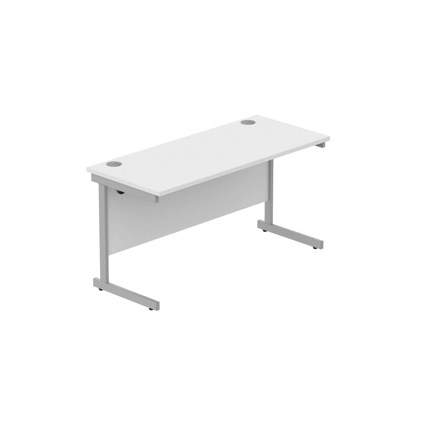 Office Rectangular Desk with Steel Single Upright Cantilever Frame (FSC) | 1400X600 | Arctic White/Silver