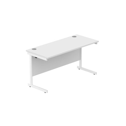 Office Rectangular Desk with Steel Single Upright Cantilever Frame (FSC) | 1400X600 | Arctic White/White