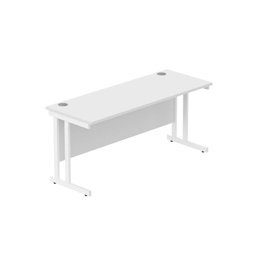 Office Rectangular Desk with Steel Double Upright Cantilever Frame (FSC) | 1600X600 | Arctic White/White