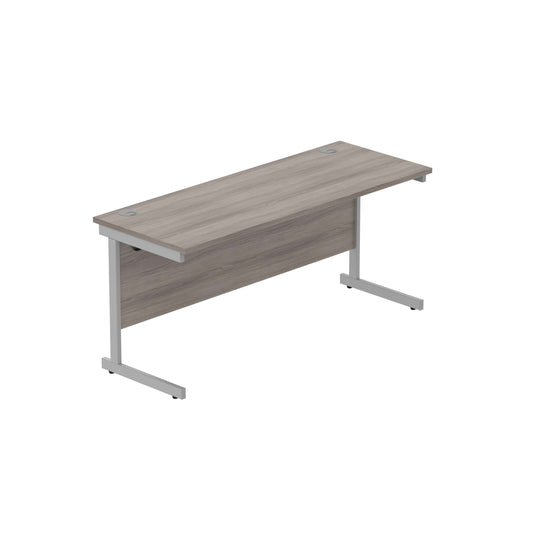 Office Rectangular Desk with Steel Single Upright Cantilever Frame (FSC) | 1600X600 | Alaskan Grey Oak/Silver