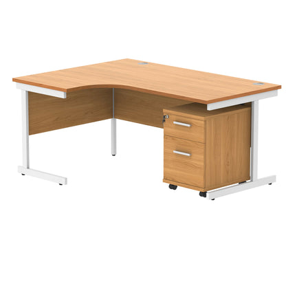 Single Upright Left Hand Radial Desk + 2 Drawer Mobile Under Desk Pedestal (FSC) | 1600 X 1200 | Norwegian Beech/White