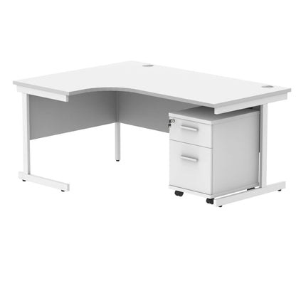 Single Upright Left Hand Radial Desk + 2 Drawer Mobile Under Desk Pedestal (FSC) | 1600 X 1200 | Arctic White/White