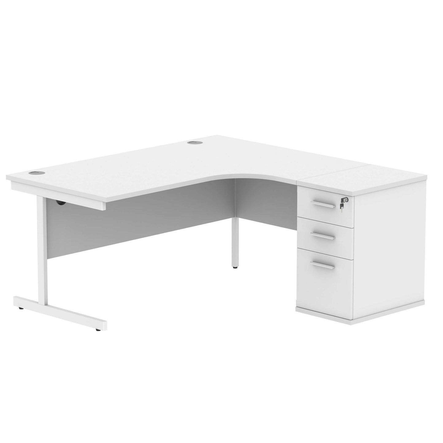 Single Upright Right Hand Radial Desk + Desk High Pedestal (FSC) | 600mm Deep Pedestal | 1600 X 1200 | Arctic White/White