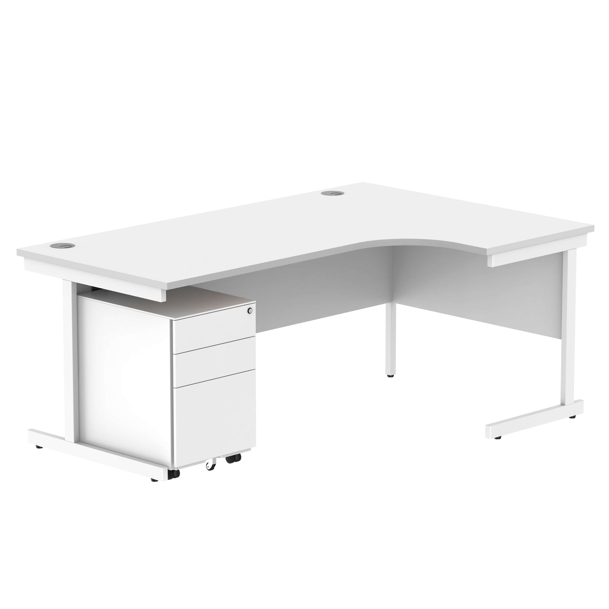 CORE Single Upright Right Hand Radial Desk + Under Desk Steel Pedestal 3 Drawers (FSC) | 1800 X 1200 | Arctic White/White