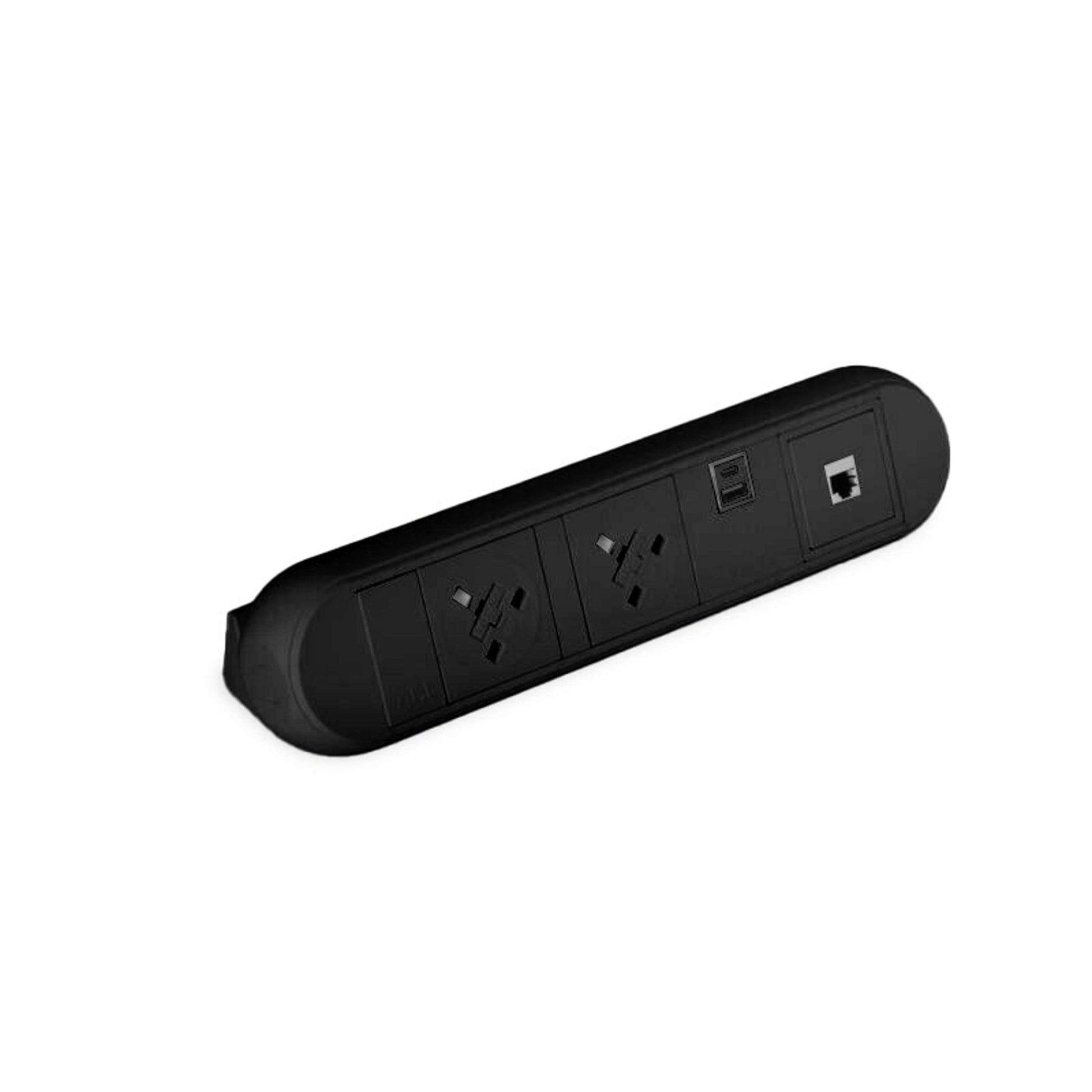 Desktop Power Module with 2 UK Power Sockets: USB-C: USB-A: 1 Data Port | Black