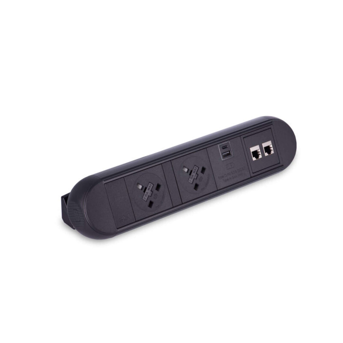 Desktop Power Module with 2 UK Power Sockets and 2 Data Ports | Black