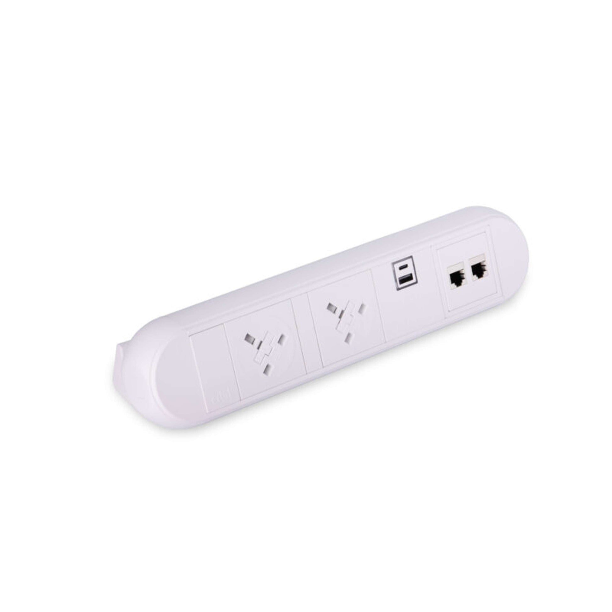 Desktop Power Module with 2 UK Power Sockets and 2 Data Ports | White