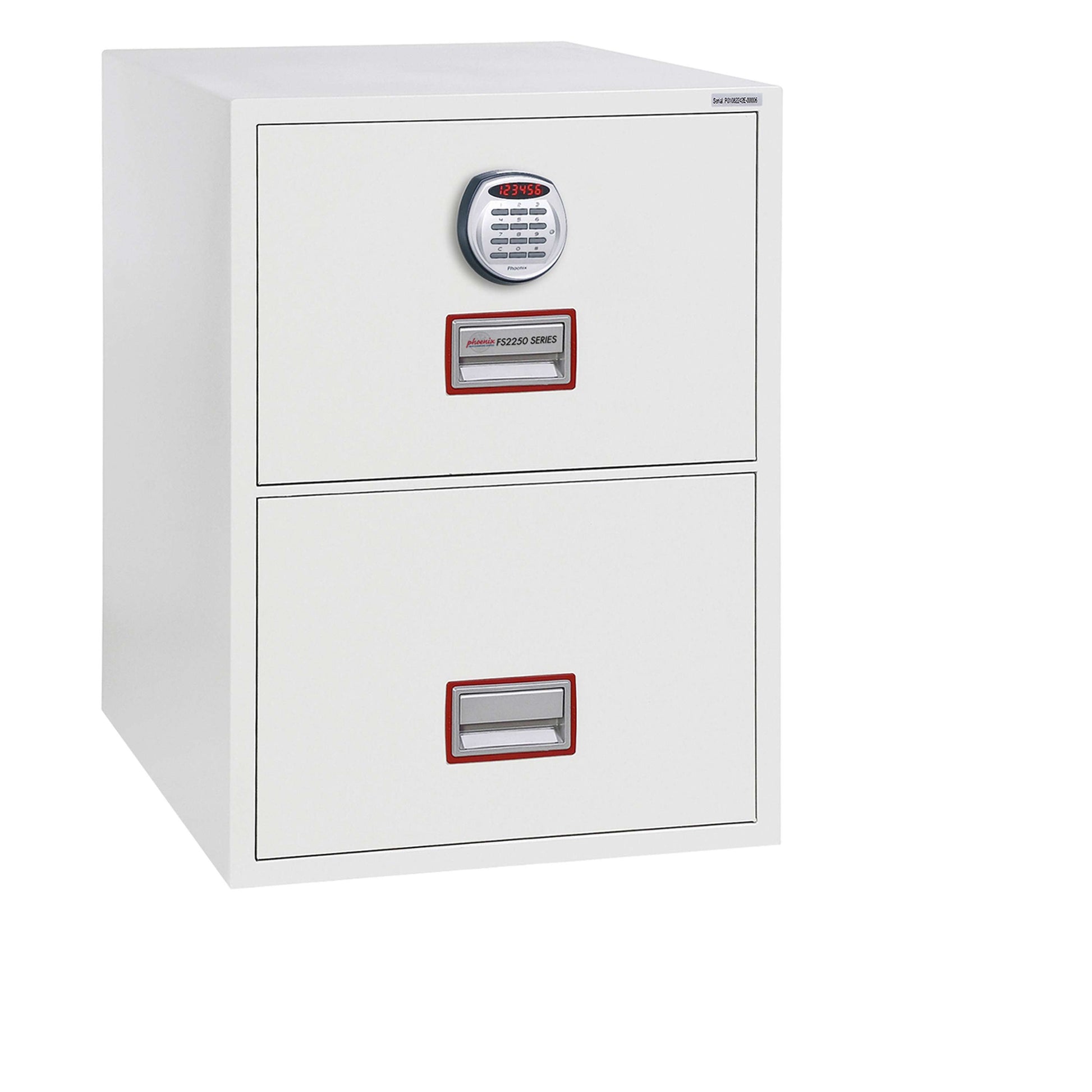 World Class Vertical Fire File FS2250K/E Series Steel Safe | 2 Drawers | Electronic Lock | White