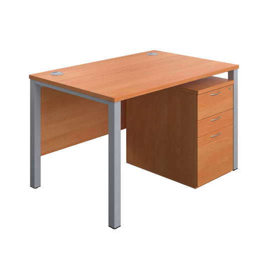 Goal Post Rectangular Desk + 3 Drawer High Mobile Pedestal (FSC) | 1200x800 | Beech/Silver