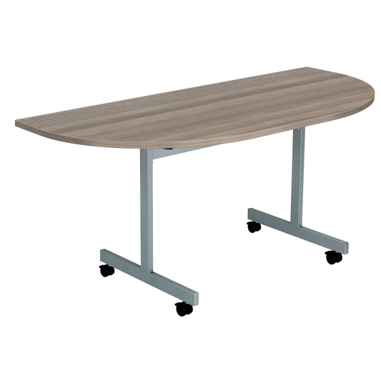 One Eighty D-End Tilting Table (FSC) | 1400 X 700 | Grey Oak/Silver