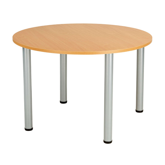 One Fraction Plus Circular Meeting Table (FSC) | 1000mm | Beech/Silver