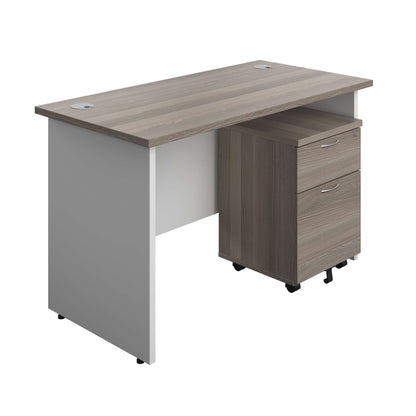 Panel Plus Rectangular Desk + 2 Drawer Mobile Pedestal Bundle (FSC) | 1200X600 | Grey Oak/White