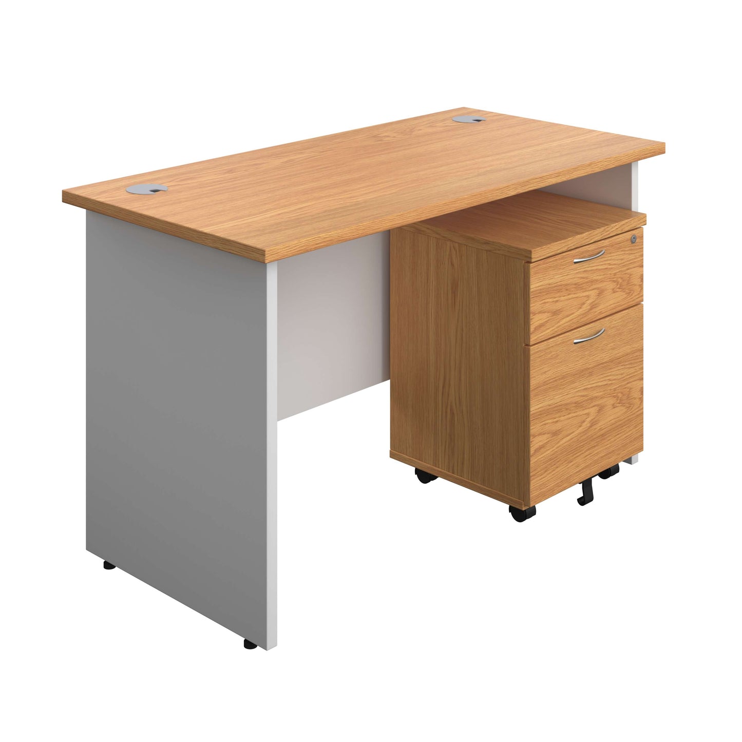 Panel Plus Rectangular Desk + 2 Drawer Mobile Pedestal Bundle (FSC) | 1200X600 | Nova Oak/White