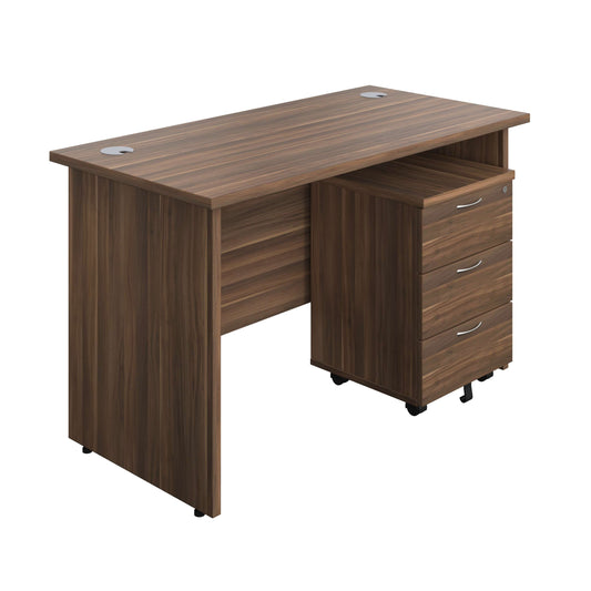 Panel Rectangular Desk + 3 Drawer Mobile Pedestal Bundle (FSC) | 1200X600 | Dark Walnut/Dark Walnut