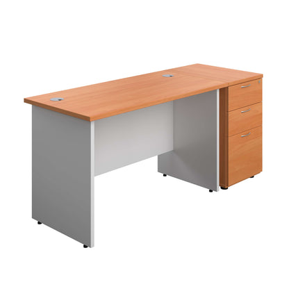 Panel Plus Rectangular Desk + Matching 3 Drawer Desk High Pedestal Bundle (FSC) | 600 Pedestal | 1200X600 | Beech/White