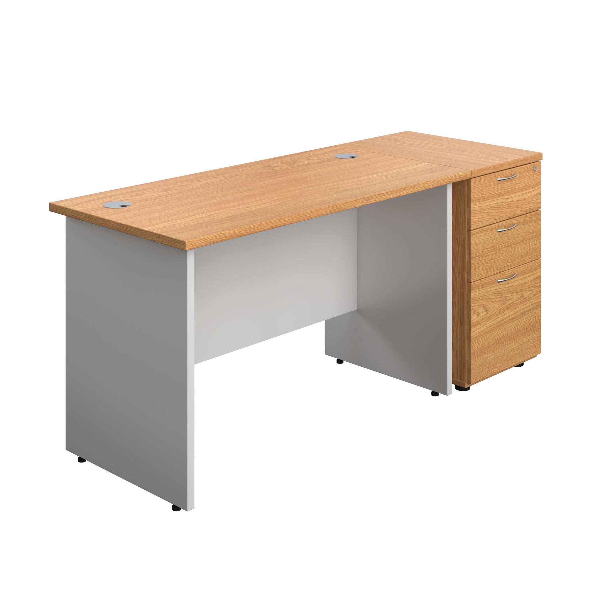 Panel Plus Rectangular Desk + Matching 3 Drawer Desk High Pedestal Bundle (FSC) | 600 Pedestal | 1200X600 | Nova Oak/White