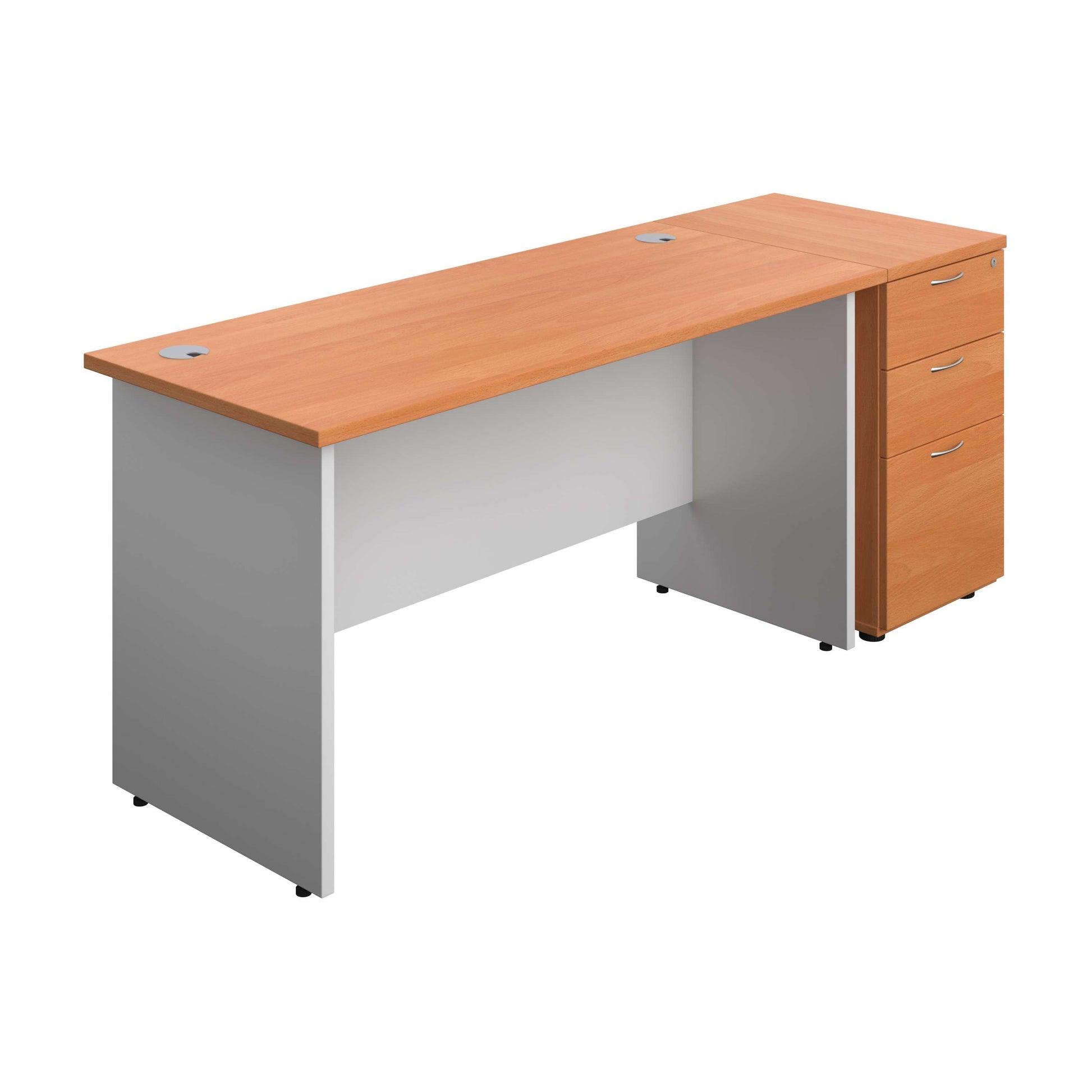 Panel Plus Rectangular Desk + Matching 3 Drawer Desk High Pedestal Bundle (FSC) | 600 Pedestal | 1400X600 | Beech/White