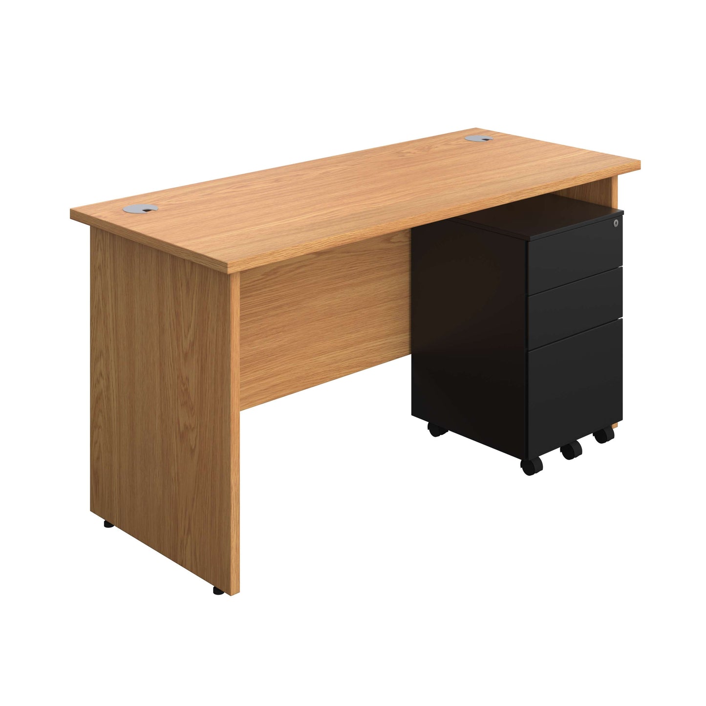 Panel Rectangular Desk + 3 Drawer Steel Pedestal Bundle (FSC) | 1400X600 | Nova Oak/Black