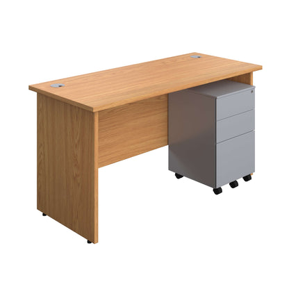 Panel Rectangular Desk + 3 Drawer Steel Pedestal Bundle (FSC) | 1400X600 | Nova Oak/Silver