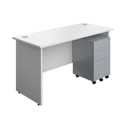 Panel Rectangular Desk + 3 Drawer Steel Pedestal Bundle (FSC) | 1400X600 | White/Silver