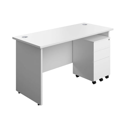 Panel Rectangular Desk + 3 Drawer Steel Pedestal Bundle (FSC) | 1400X600 | White/White