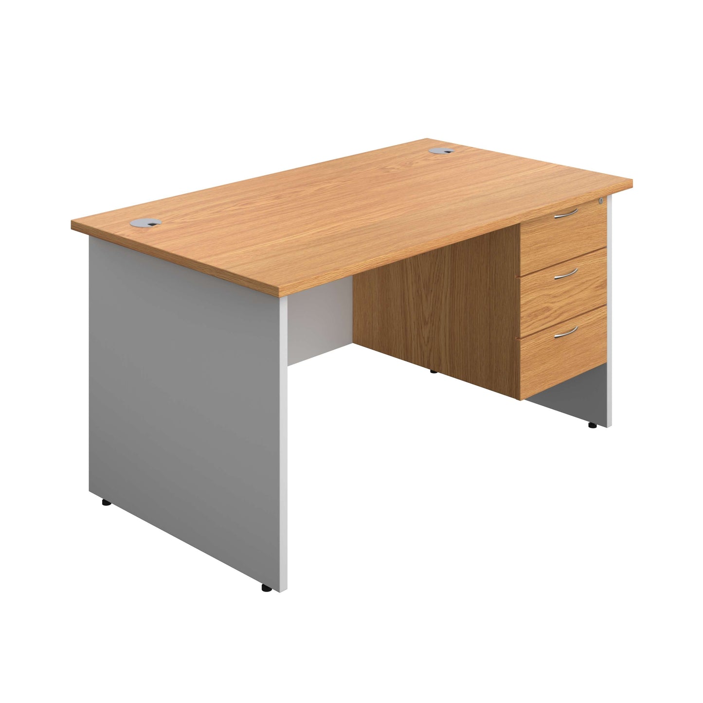 Panel Plus Rectangular Desk + 3 Drawer Fixed Pedestal Bundle (FSC) | 1400X800 | Nova Oak/White