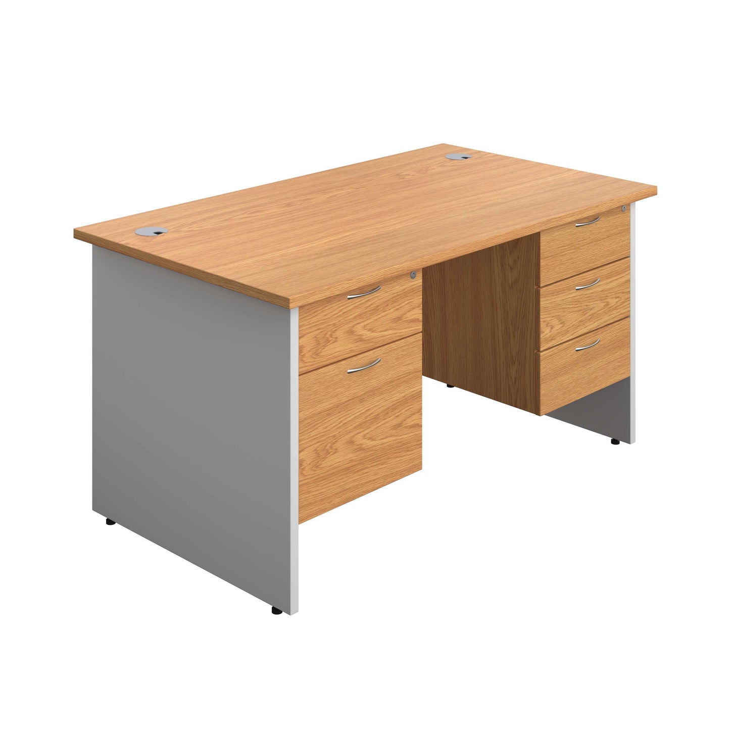 Panel Plus Rectangular Desk + 2 & 3 Drawer Fixed Pedestal Bundle (FSC) | 1400X800 | Nova Oak/White