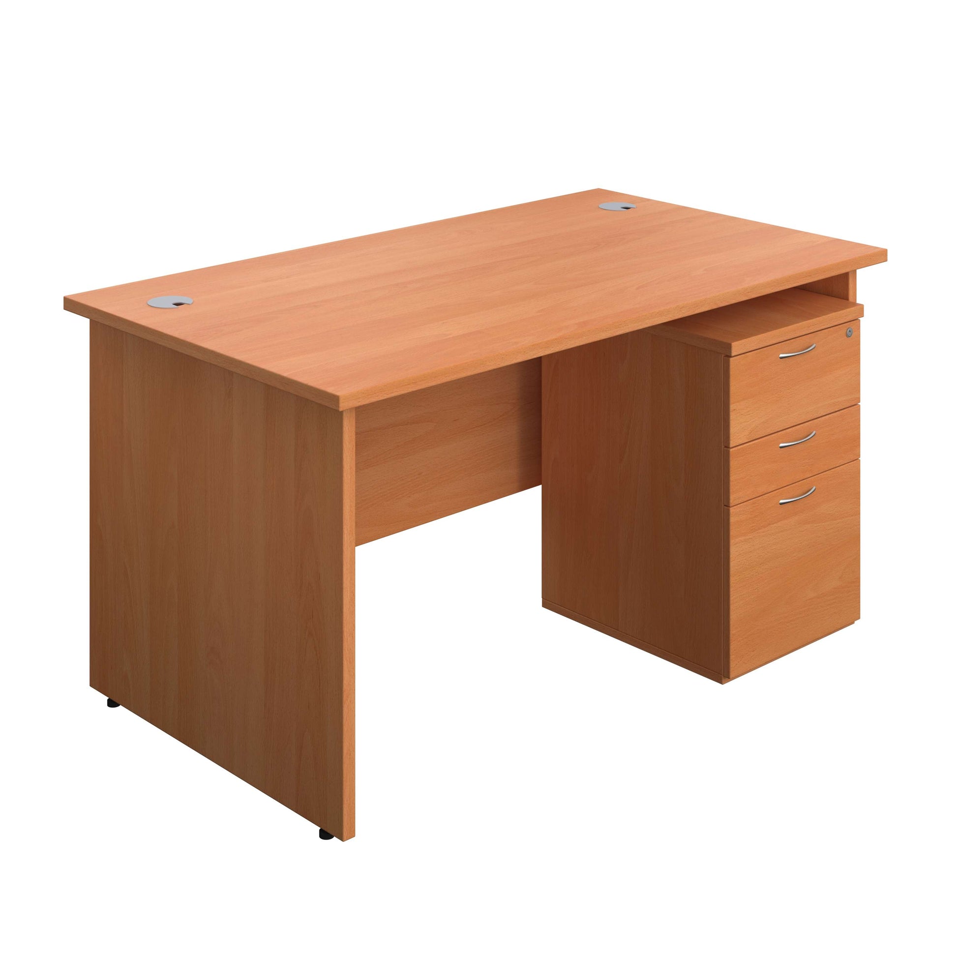 Panel Rectangular Desk + 3 Drawer High Mobile Pedestal Bundle (FSC) | 1400X800 | Beech/Beech