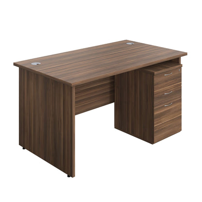 Panel Rectangular Desk + 3 Drawer High Mobile Pedestal Bundle (FSC) | 1400X800 | Dark Walnut/Dark Walnut