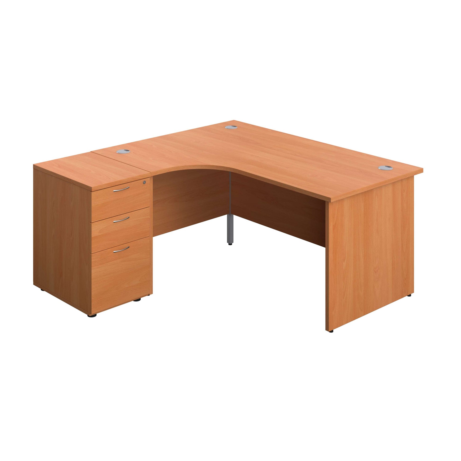 Panel Left Hand Radial Desk + 3 Drawer Desk High Pedestal Bundle (FSC) | 600 Deep Pedestal | 1600X1200 | Beech/Beech