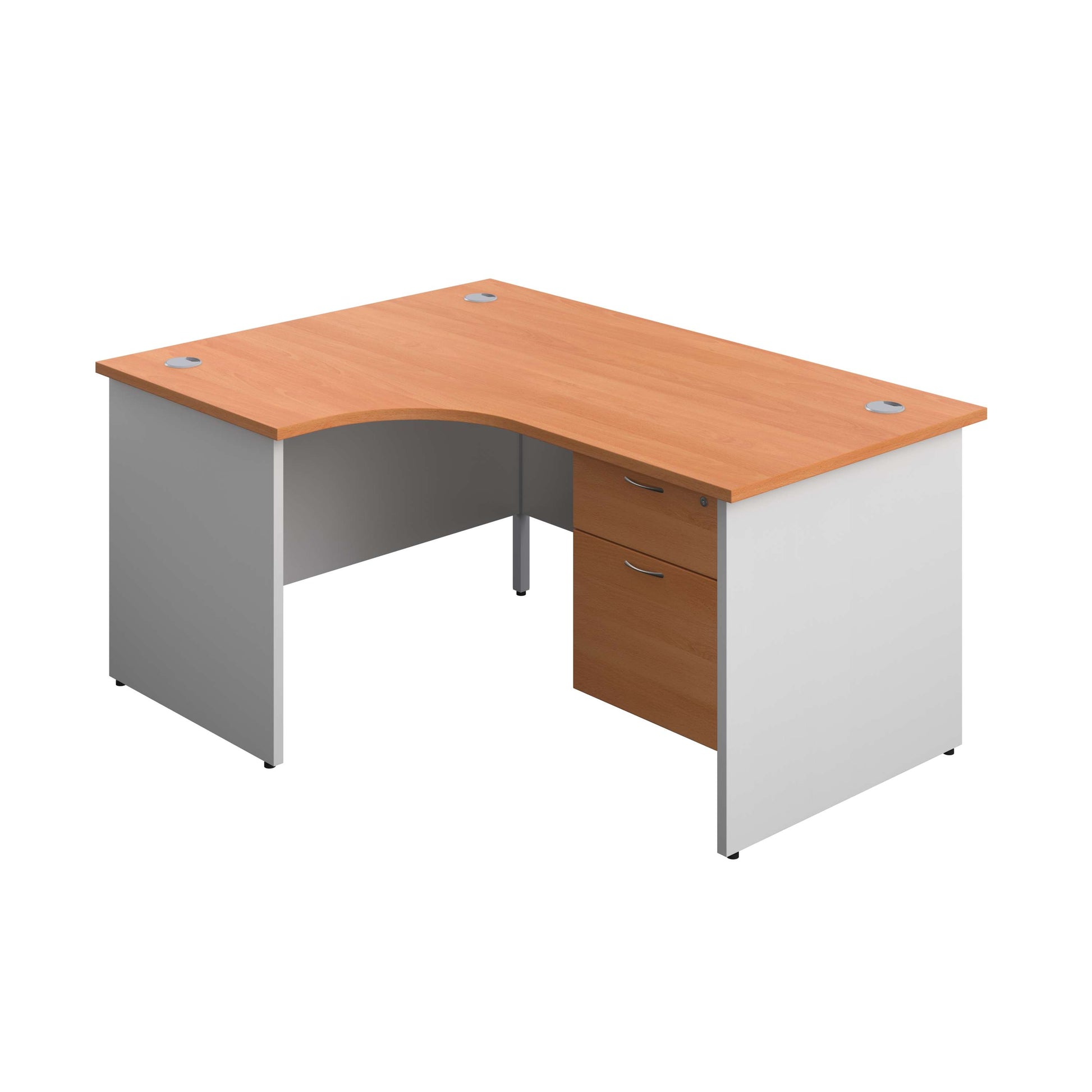 Panel Plus Left Radial Desk + 2 Drawer Fixed Pedestal Bundle (FSC) | 1600X1200 | Beech/White