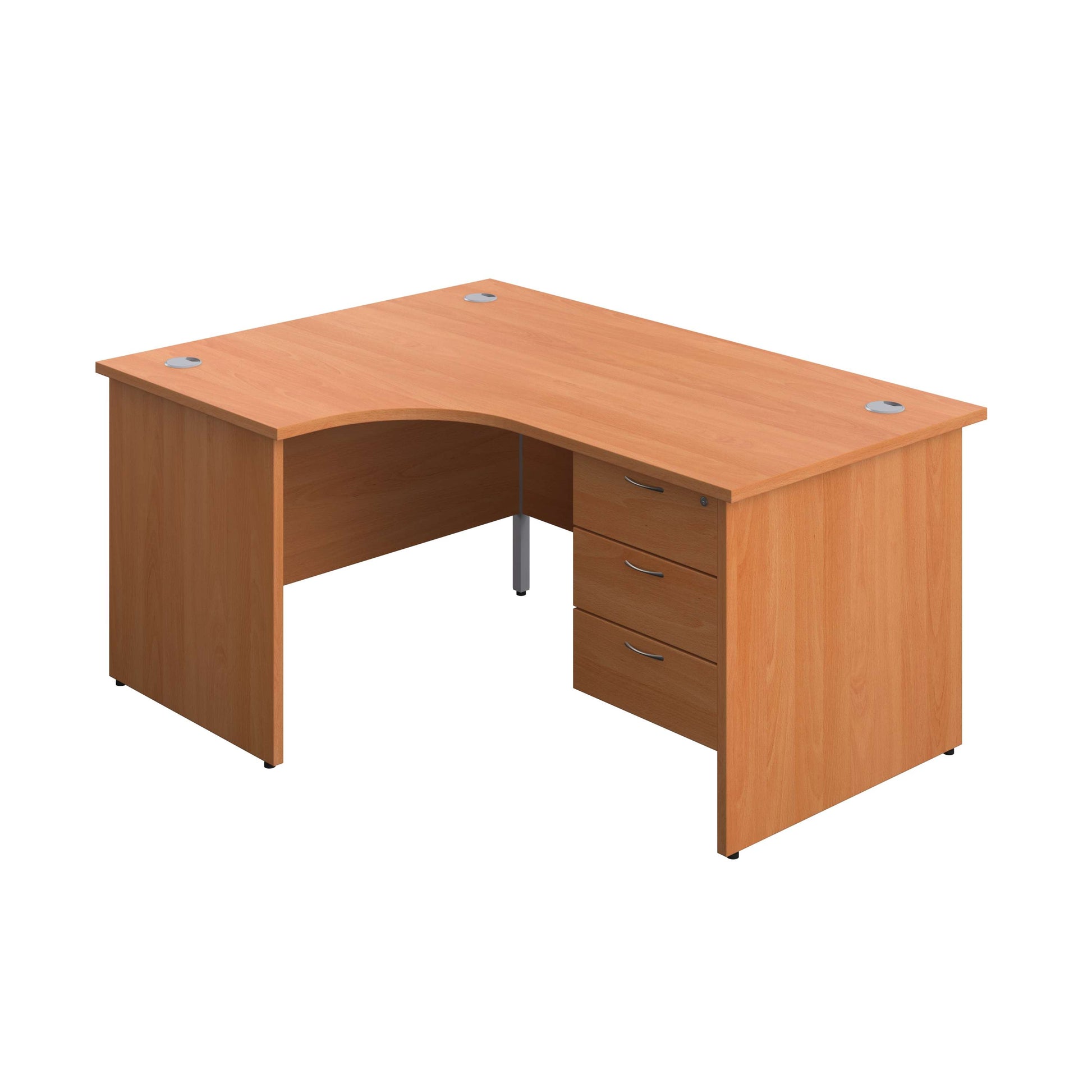 Panel Left Hand Radial Desk + 3 Drawer Fixed Pedestal Bundle (FSC) | 1600X1200 | Beech/Beech