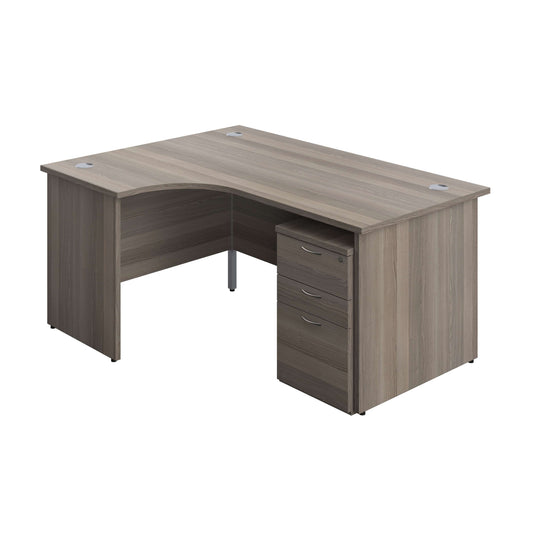 Panel Left Hand Radial Desk + 3 Drawer High Mobile Pedestal Bundle (FSC) | 1600X1200 | Grey Oak/Grey Oak