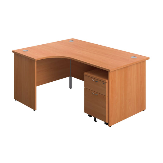 Panel Left Hand Radial Desk + 2 Drawer Mobile Pedestal Bundle (FSC) | 1600X1200 | Beech/Beech