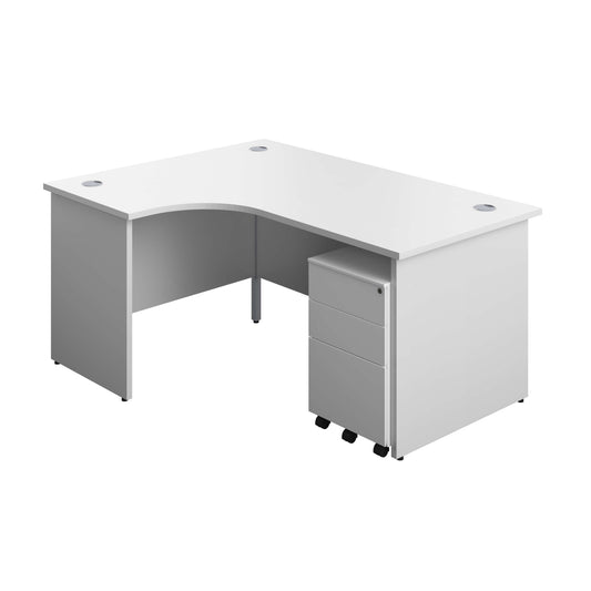 Panel Left Hand Radial Desk + 3 Drawer Steel Mobile Pedestal Bundle (FSC) | 1600X1200 | White/White