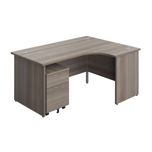 Panel Right Hand Radial Desk + 2 Drawer Mobile Pedestal Bundle (FSC) | 1600X1200 | Grey Oak/Grey Oak