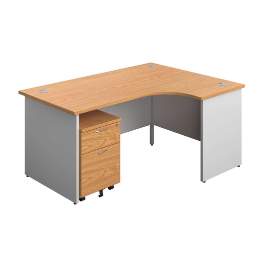 Panel Plus Right Radial Desk + 2 Drawer Mobile Pedestal Bundle (FSC) | 1600X1200 | Nova Oak/White