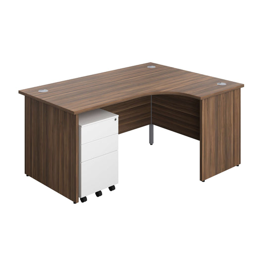 Panel Right Hand Radial Desk + 3 Drawer Steel Mobile Pedestal Bundle (FSC) | 1600X1200 | Dark Walnut/White