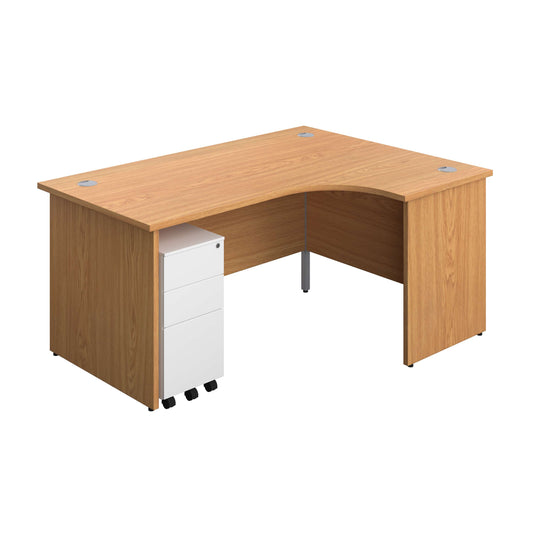 Panel Right Hand Radial Desk + 3 Drawer Slimline Steel Mobile Pedestal Bundle (FSC) | 1600X1200 | Nova Oak/White