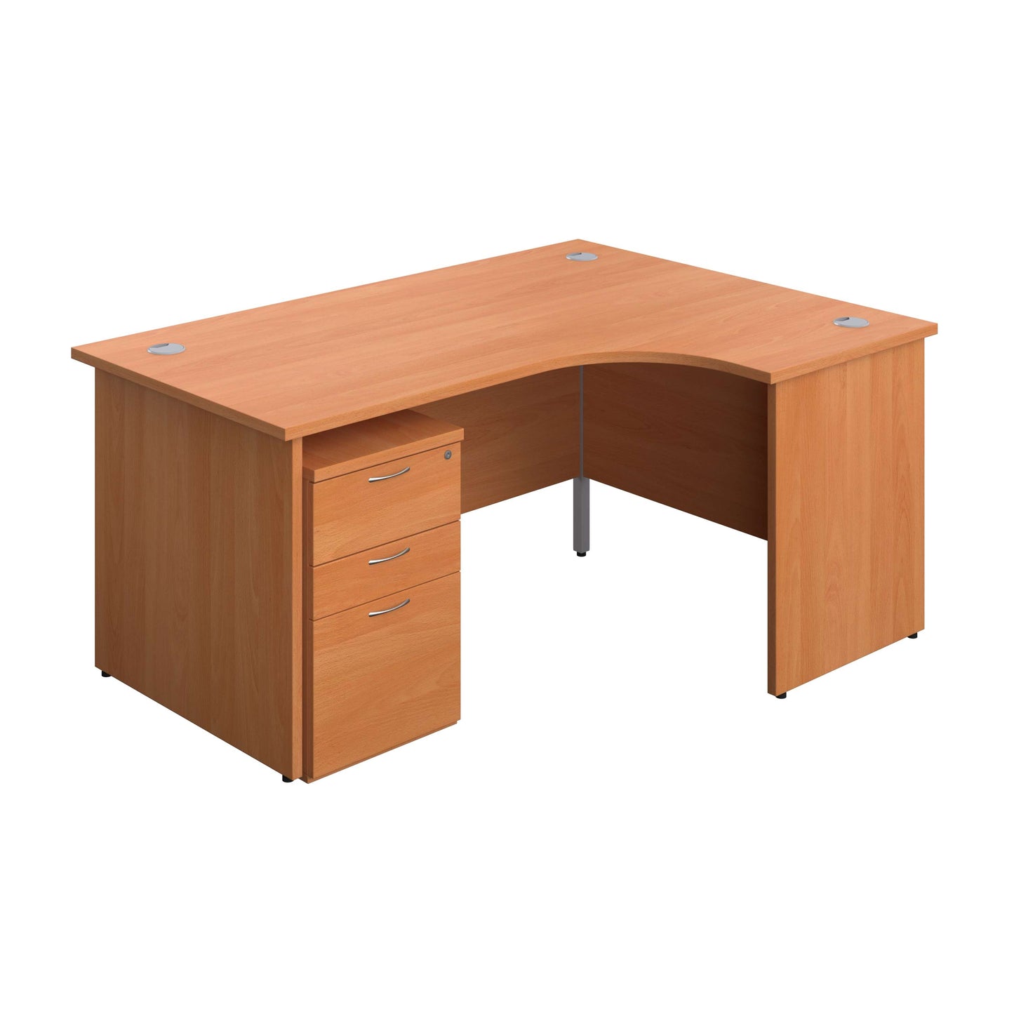 Panel Right Hand Radial Desk + 3 Drawer Under Desk Pedestal Bundle (FSC) | 1600X1200 | Beech/Beech