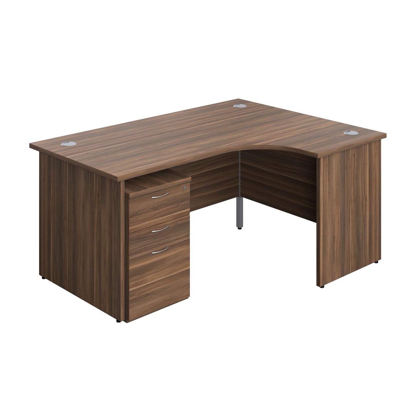 Panel Right Hand Radial Desk + 3 Drawer Under Desk Pedestal Bundle (FSC) | 1600X1200 | Dark Walnut/Dark Walnut