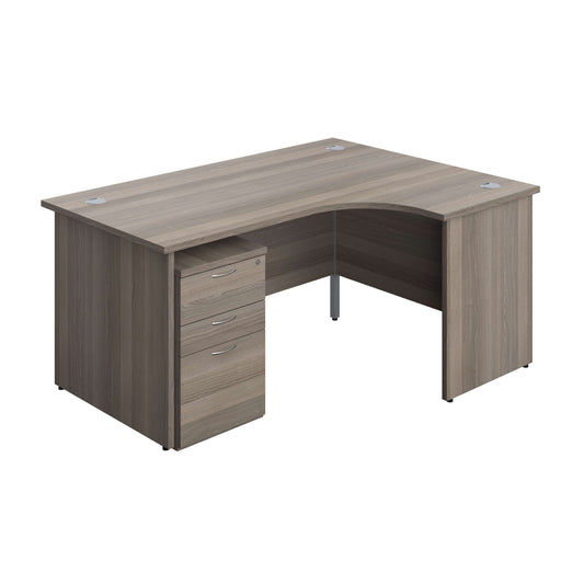 Panel Right Hand Radial Desk + 3 Drawer Under Desk Pedestal Bundle (FSC) | 1600X1200 | Grey Oak/Grey Oak