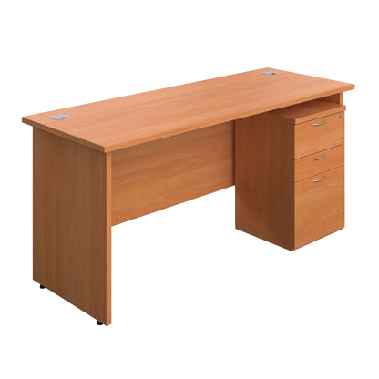 Panel Rectangular Desk + 3 Drawer Under Desk Pedestal Bundle (FSC) | 1600X600 | Beech/Beech